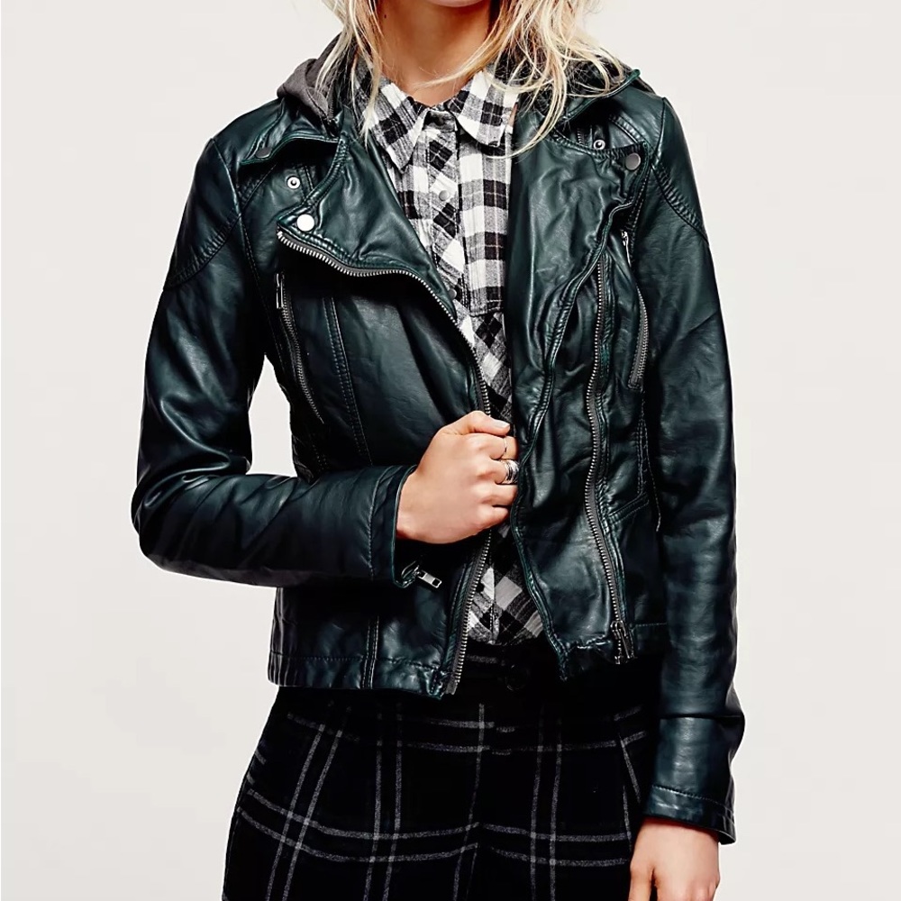 FREE PEOPLE Vegan Leather Hooded Jacket LIKE NEW